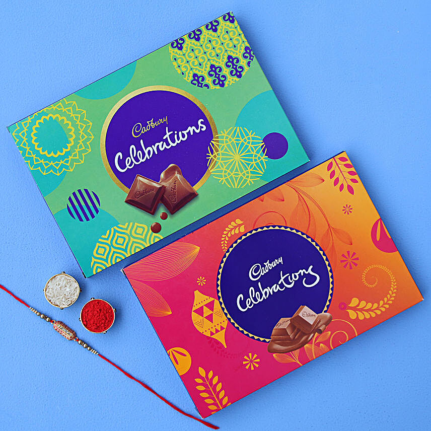 Designer Rakhi & Cadbury Celebration Boxes
