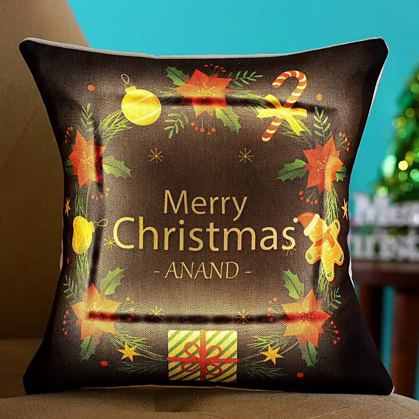 Exotic Xmas Wreath Personalised LED Cushion