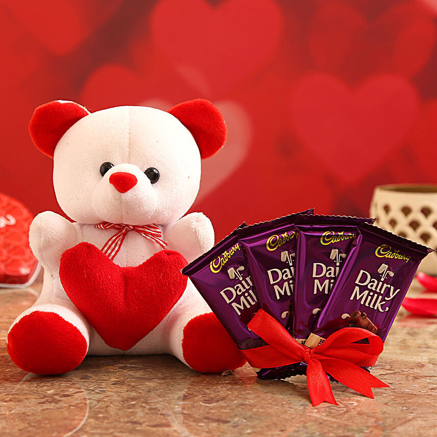 Dairy Milk Chocolates With Red & White Teddy