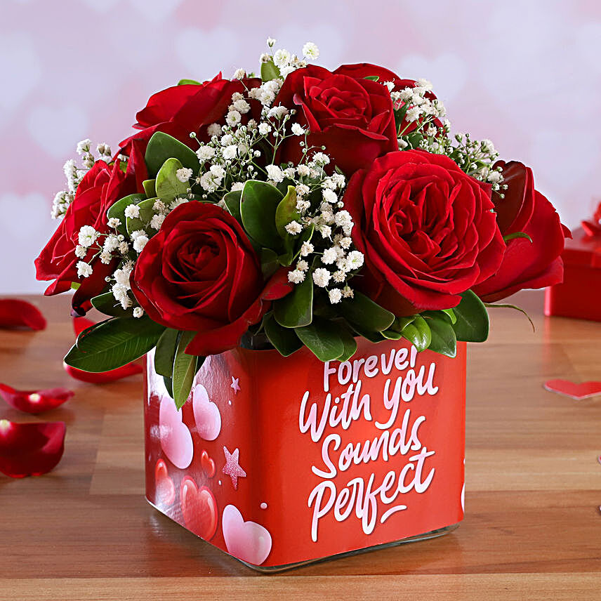 Bunch Of 10 Red Roses In Forever With You Sticker Vase