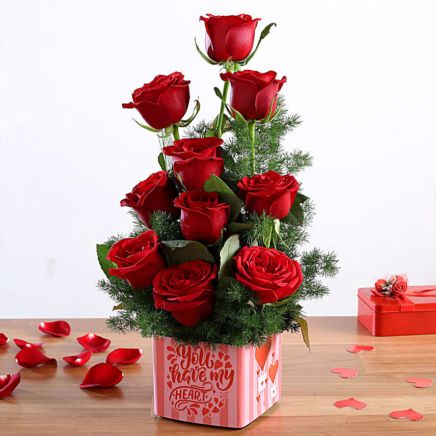 Red Roses Bunch In You Have My Heart Sticker Vase
