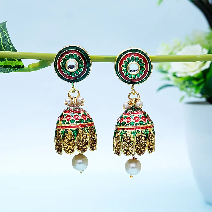 Red And Green Dome Shape Jhumkas