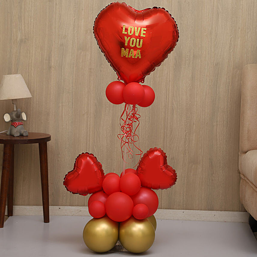Love You Maa Red & Golden Balloon Bouquet