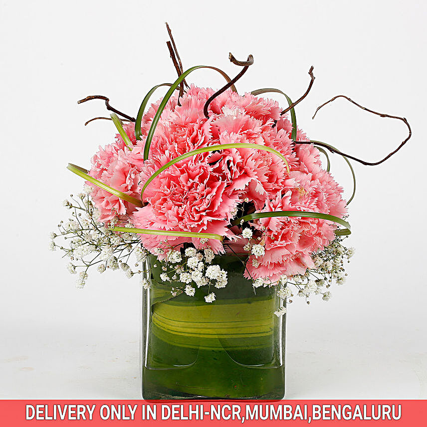15 Pink Carnations Flower Arrangement in Vase