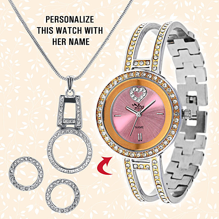 Personalised Watch & Elegant Pendant Set