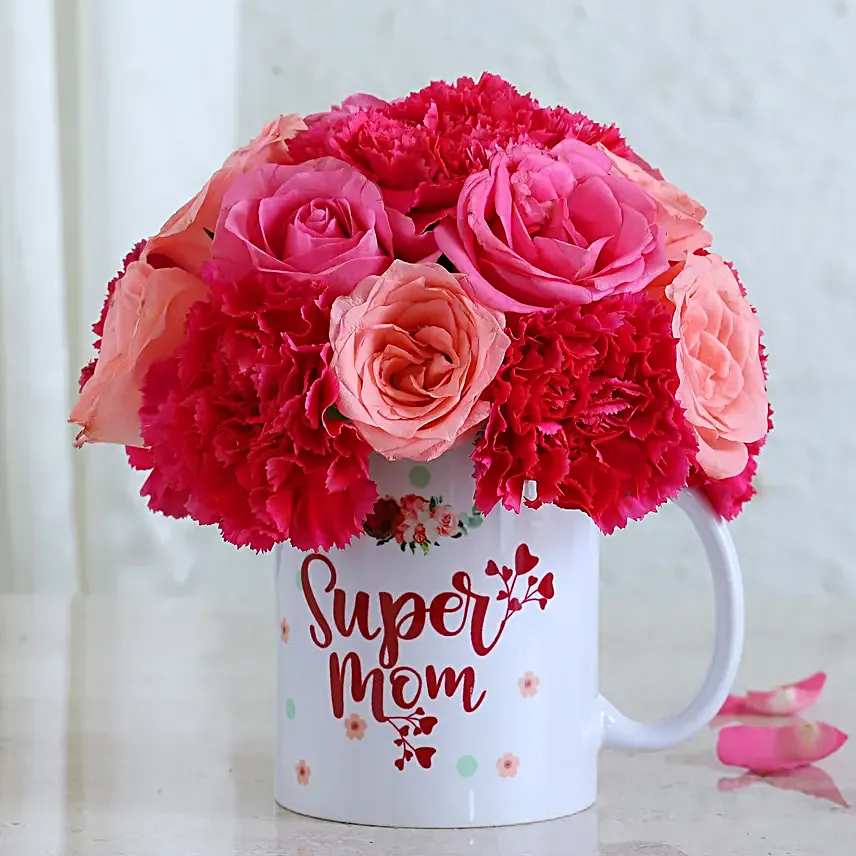 Alluring Flowers In Mug For Super Mom