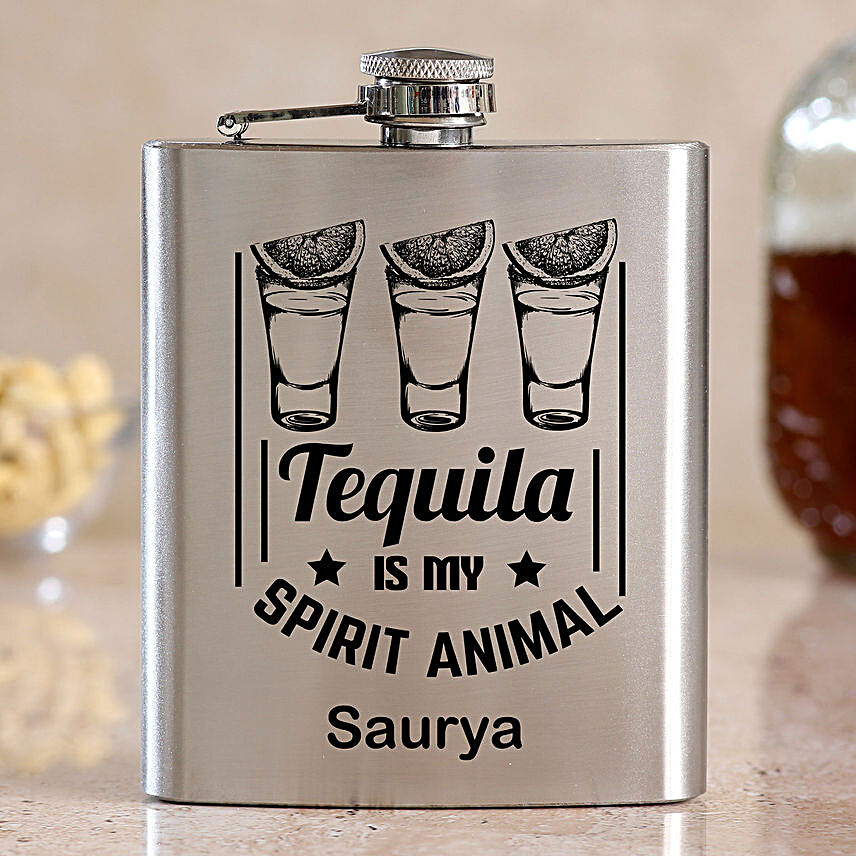 Personalised Tequila Is My Spirit Animal Hip Flask