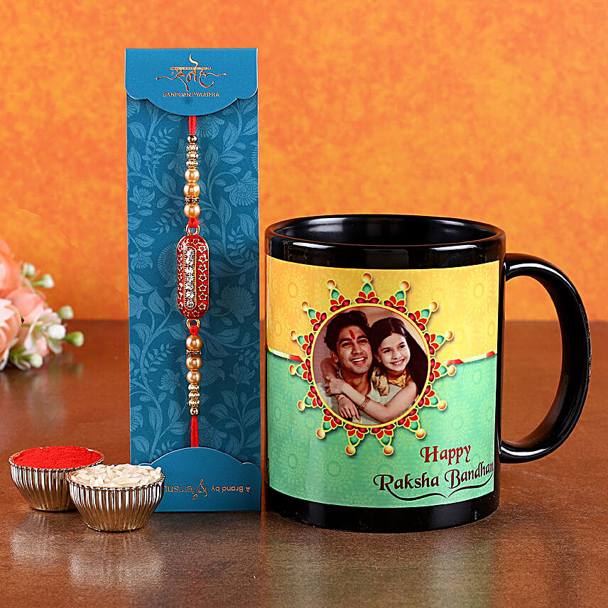 Pearl Rakhi & Personalised Mug Combo