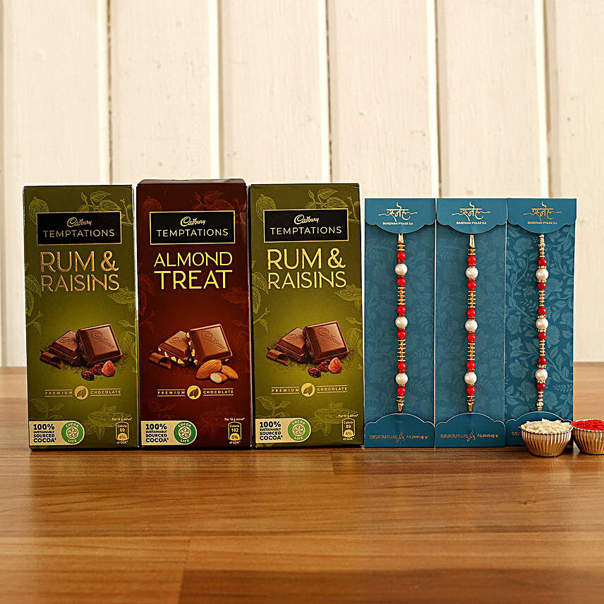 Pearl Rakhi Set With Temptation Chocolates