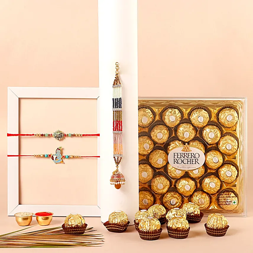 Sneh Family Rakhi Set & Ferrero Rocher Box