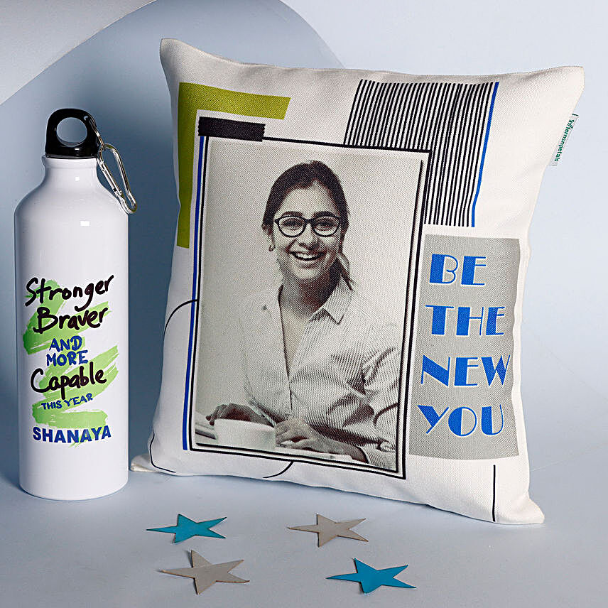 New You Personalised Cushion & Bottle Gift
