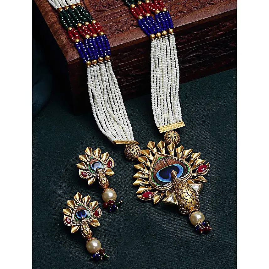 PANASH Peacock Motif Necklace Set