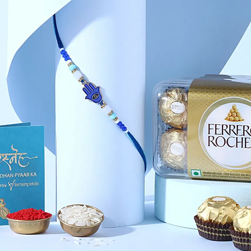 Sneh Feng Shui Hamsa Rakhi & Ferrero Rochers
