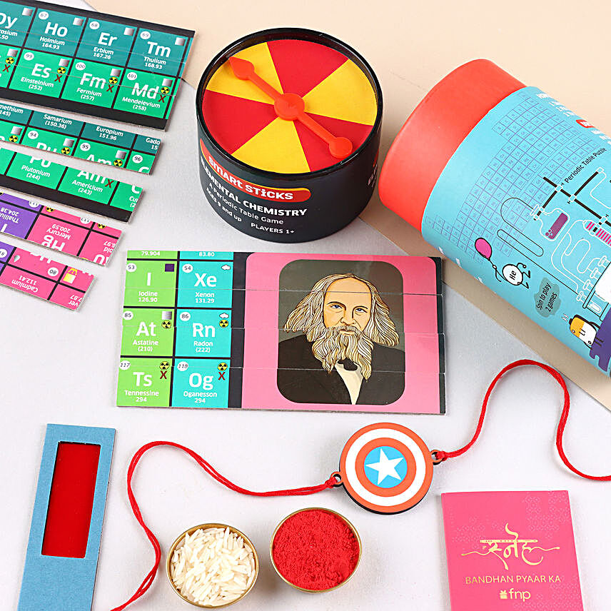 Captain America Shield Rakhi N Smart Sticks Elemental Chemistry Gift Set