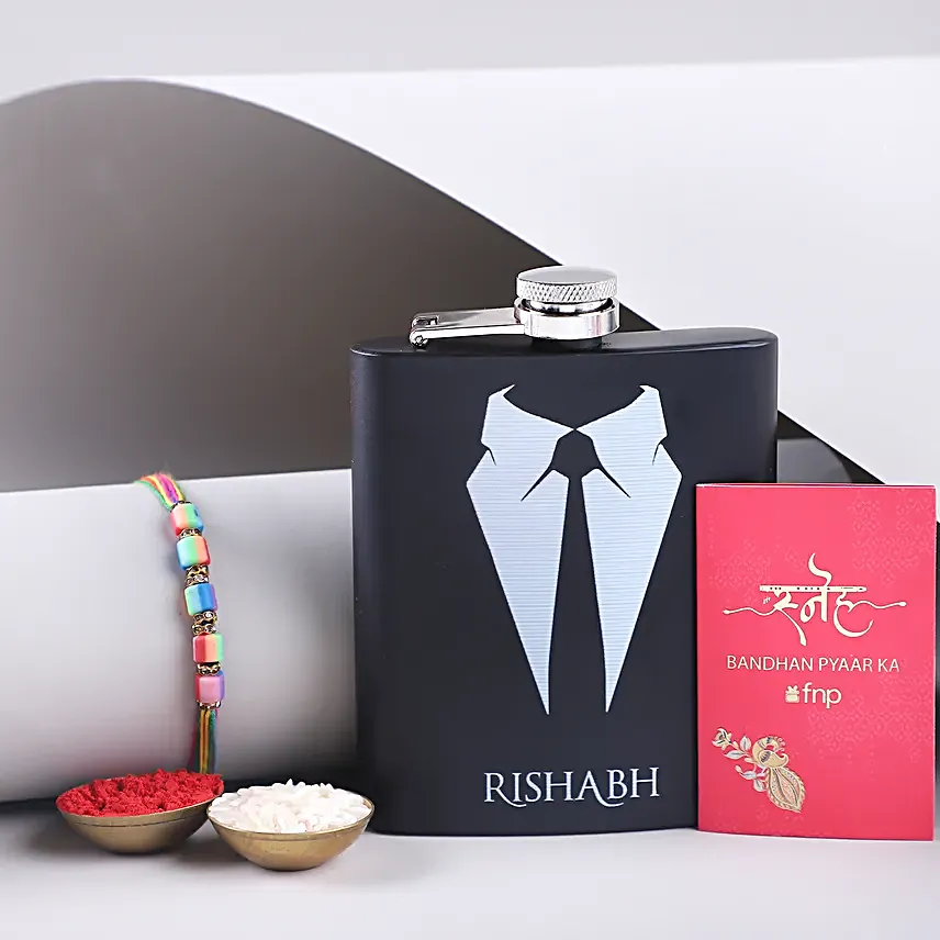 Sneh Designer Beads Rakhi & Personalised Hip Flask