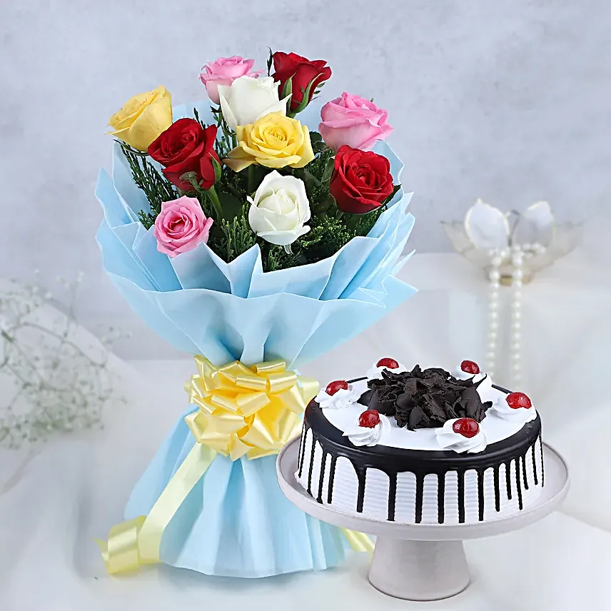 Roses and Black Forest Cake Eggless Standard
