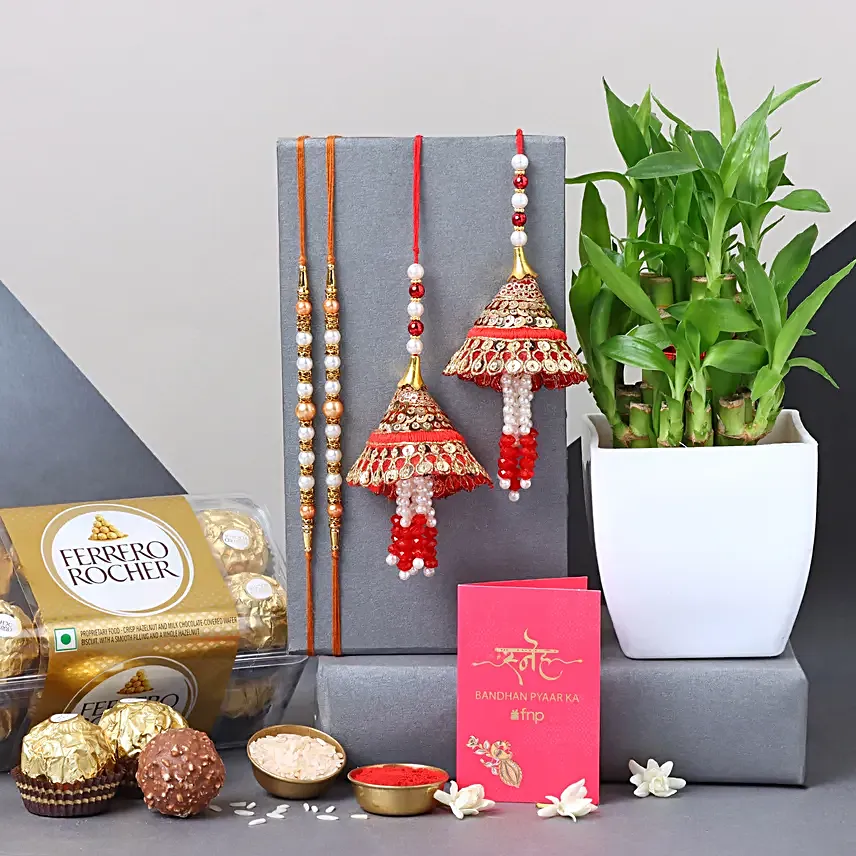 Sneh Bhaiya Bhabhi Rakhi Set & Bamboo With Ferrero Rochers