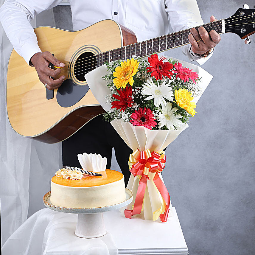 Guitarist With Sweet Blooms Gift Combo