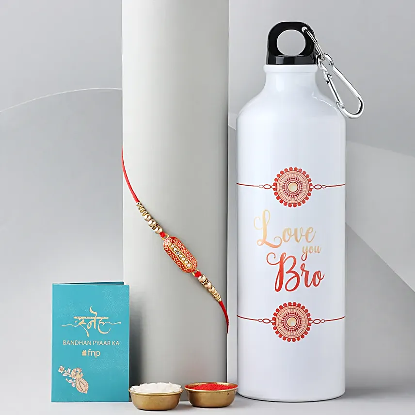Sneh Capsule Rakhi & Printed Bottle Combo