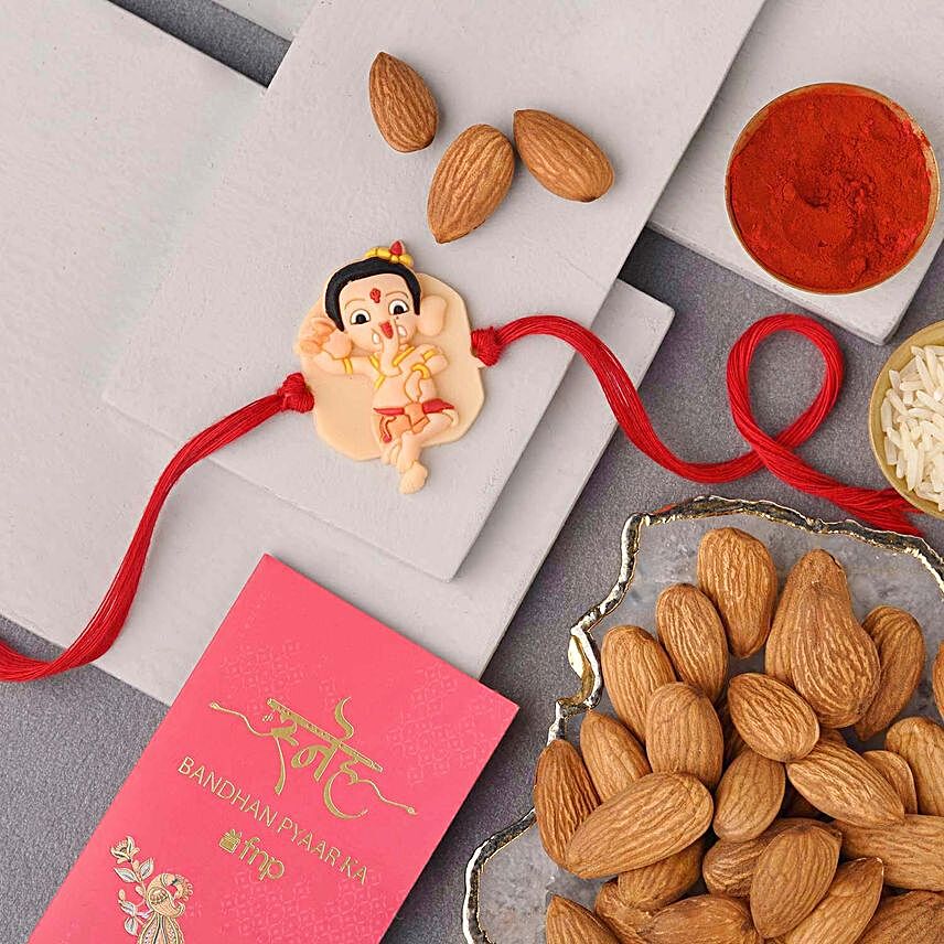 Sneh Bal Ganesha Rakhi & Almonds Combo