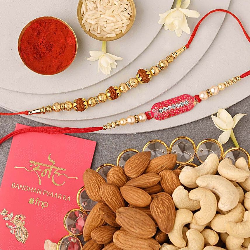 Sneh Capsule & Rudraksha Rakhi Set & Dry Fruits