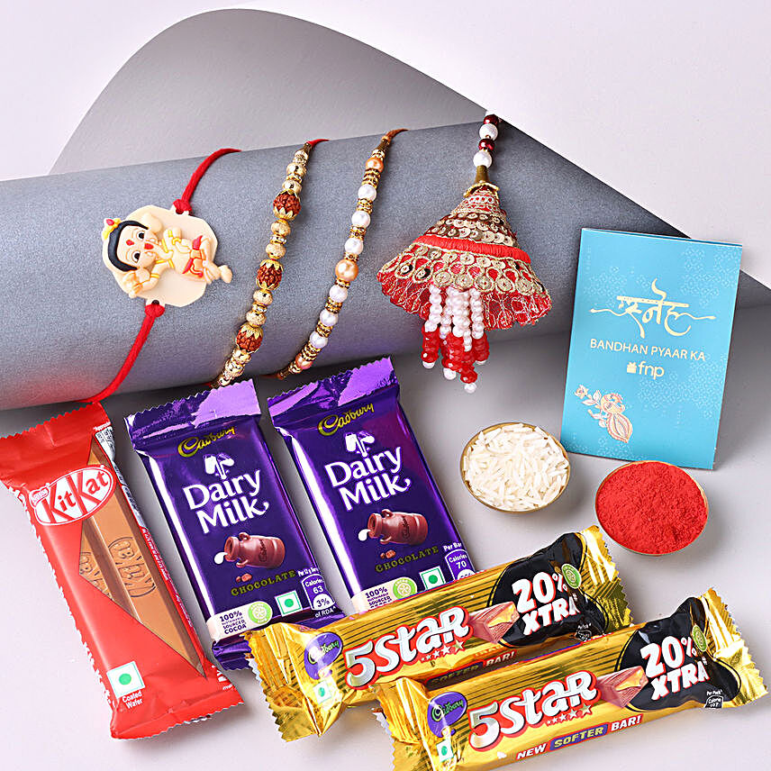 Sneh Family Festive Rakhi Set & Assorted Chocolates