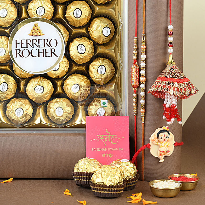 Sneh Family Rakhi Set & Ferrero Rocher Gift