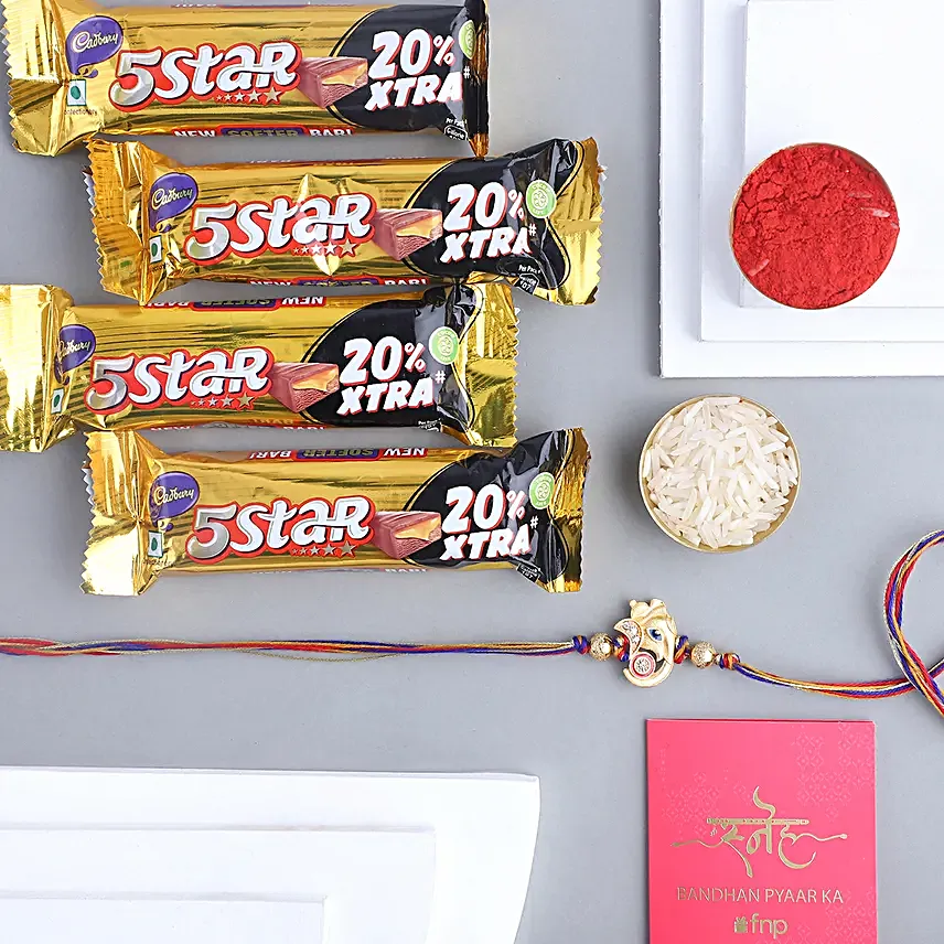 Sneh Lord Ganesha Rakhi & 5 Star Chocolates