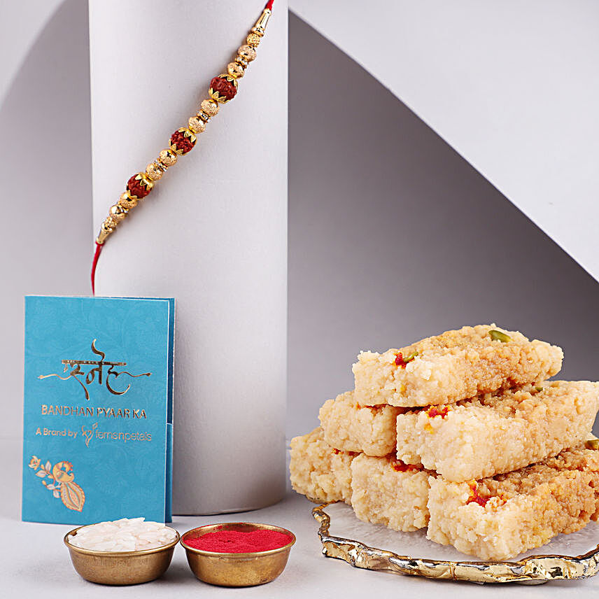 Sneh Devotional Rudraksha Rakhi & Milk Cakes
