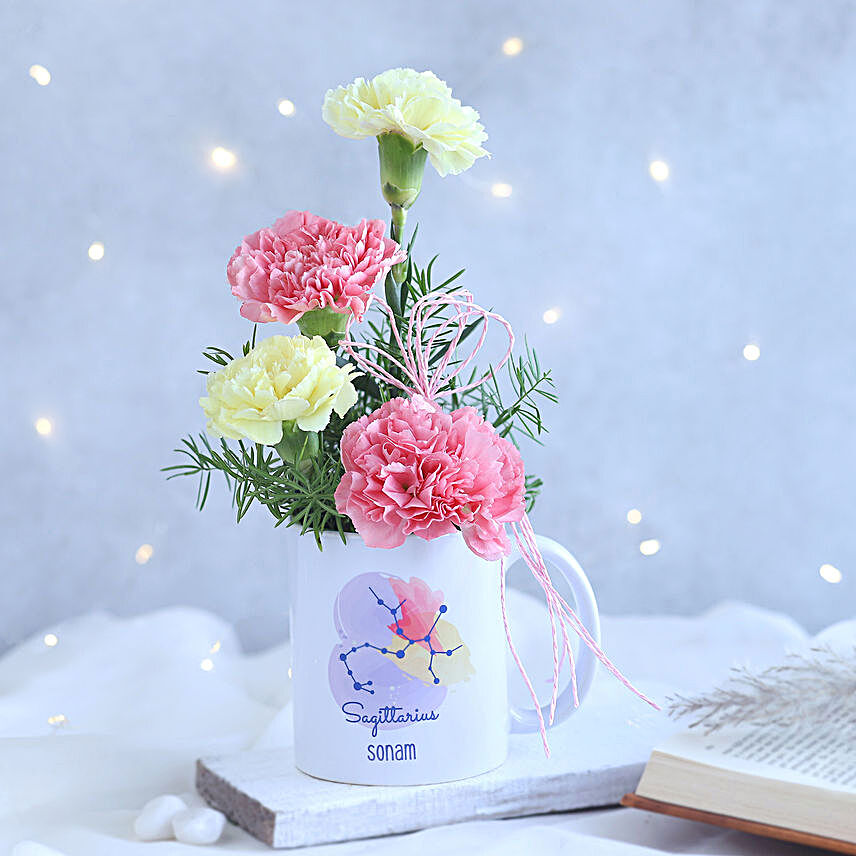 Delicate Carnations Sagittarius Personalised Mug