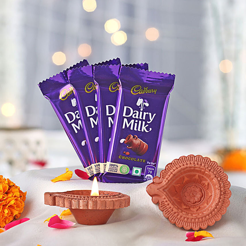 Diwali Wishes Diyas & Dairy Milk Chocolates Combo