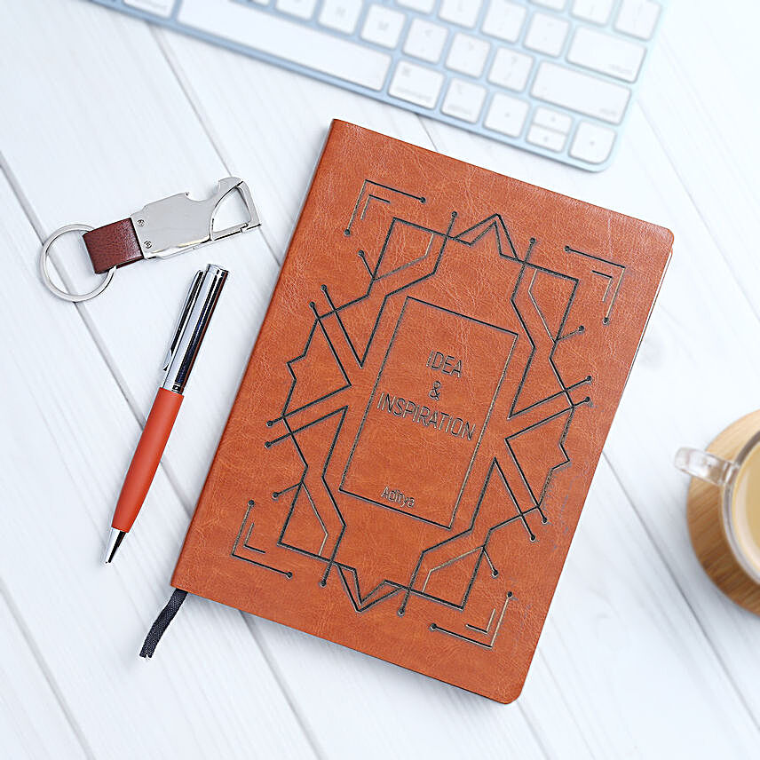 Personalised Brown Notebook & Pen Gift Set