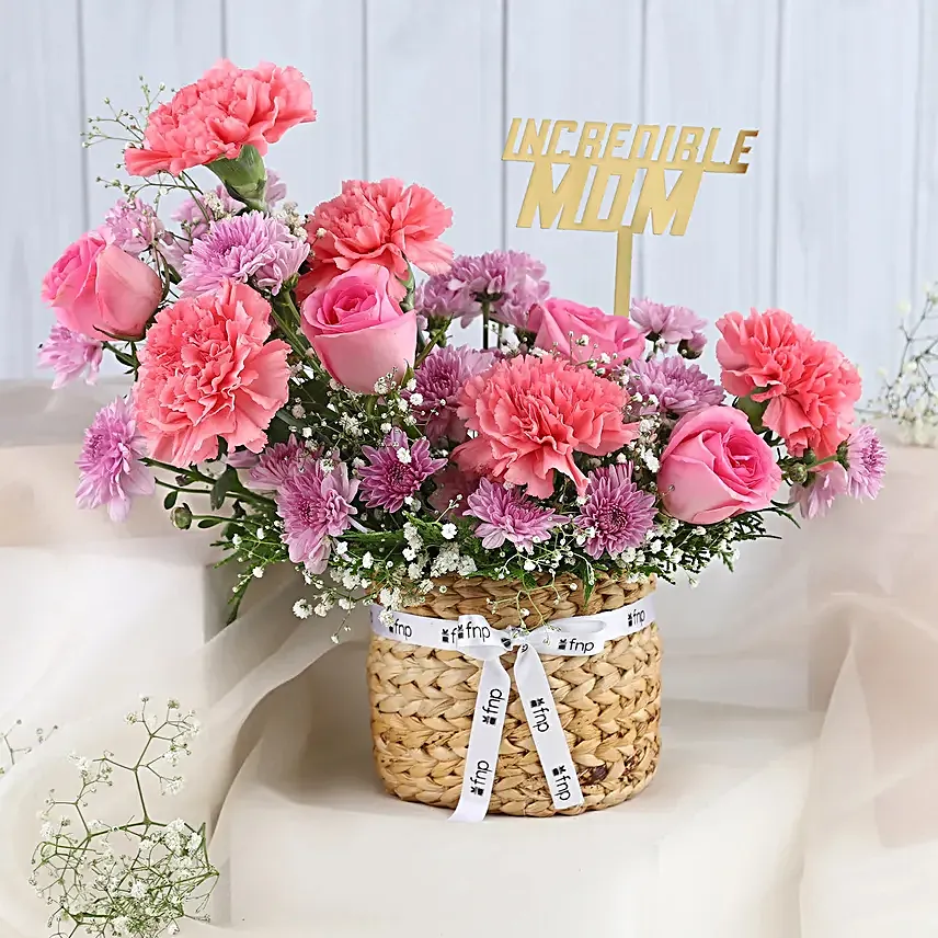 Tender Carnation and Rose Tribute For Mom