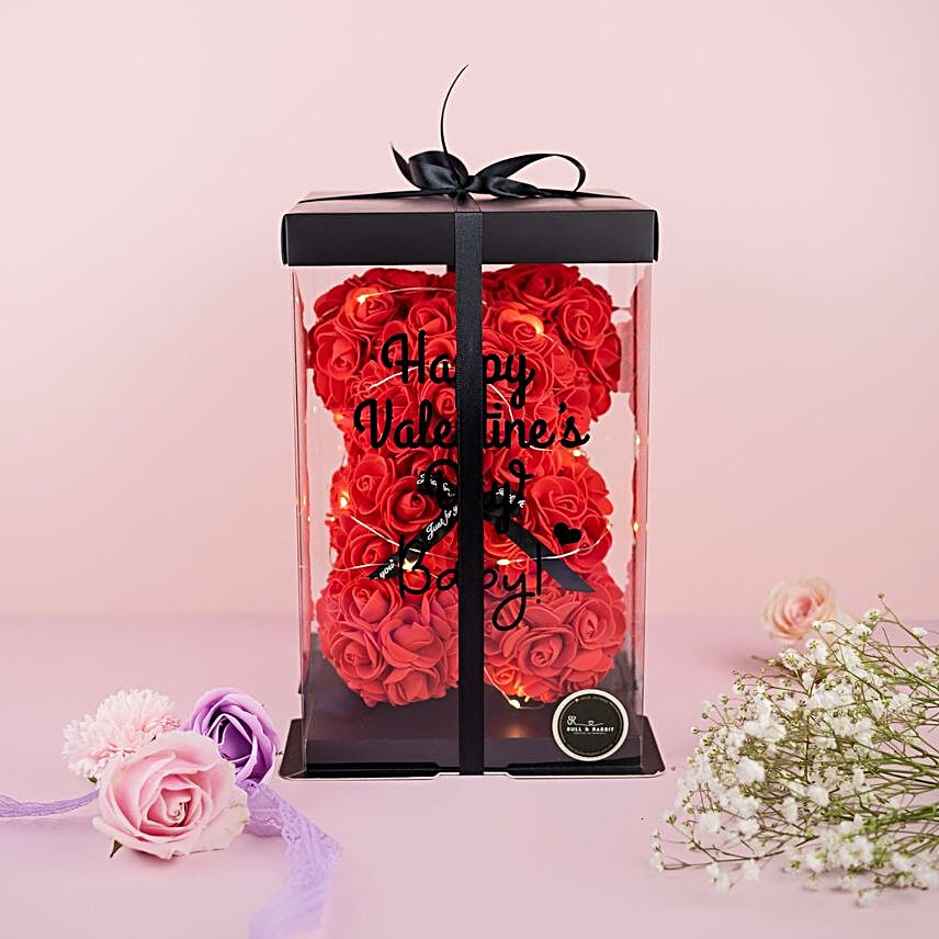 Red Roses Teddy Bear Transparent Box
