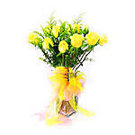 Yellow Roses in Glass Vase
