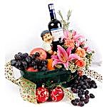 Fruit Basket With Wine Splendid Flowers