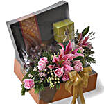Fresh Fruits With Chocolates And Flowers Gift Hamper