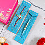 Sea Blue Pearl And Thread Rakhi With Bal Krishna Rakhi With 100 Gms Almonds