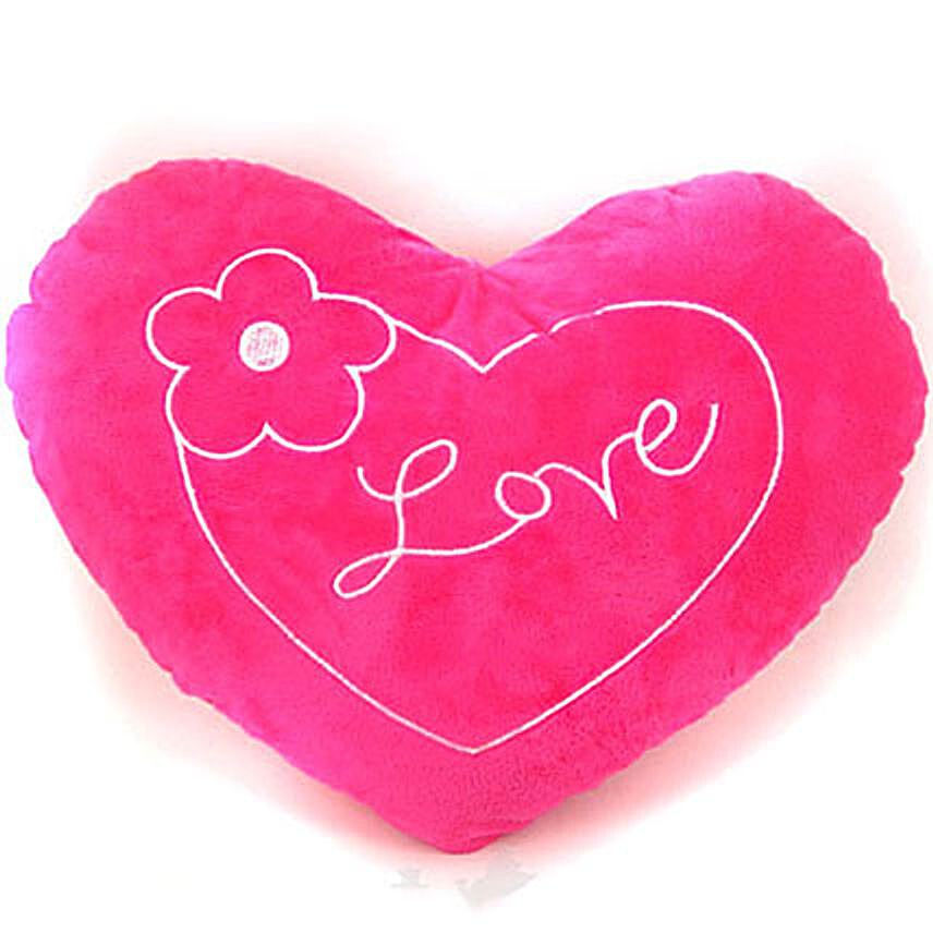 Pink Love Valentine Heart Pillow With A Flower