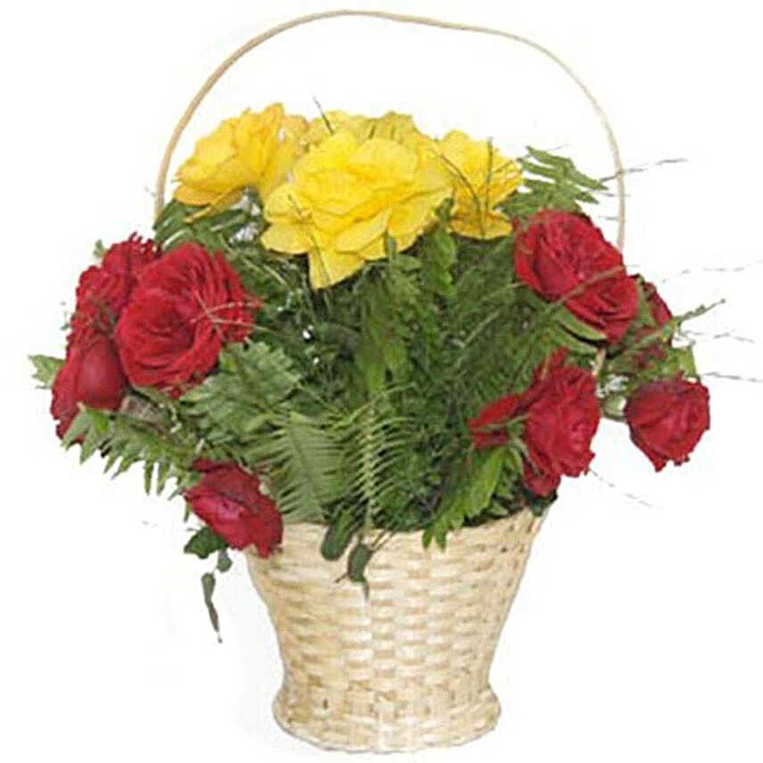 Red And Yellow Rose Basket Arrangement