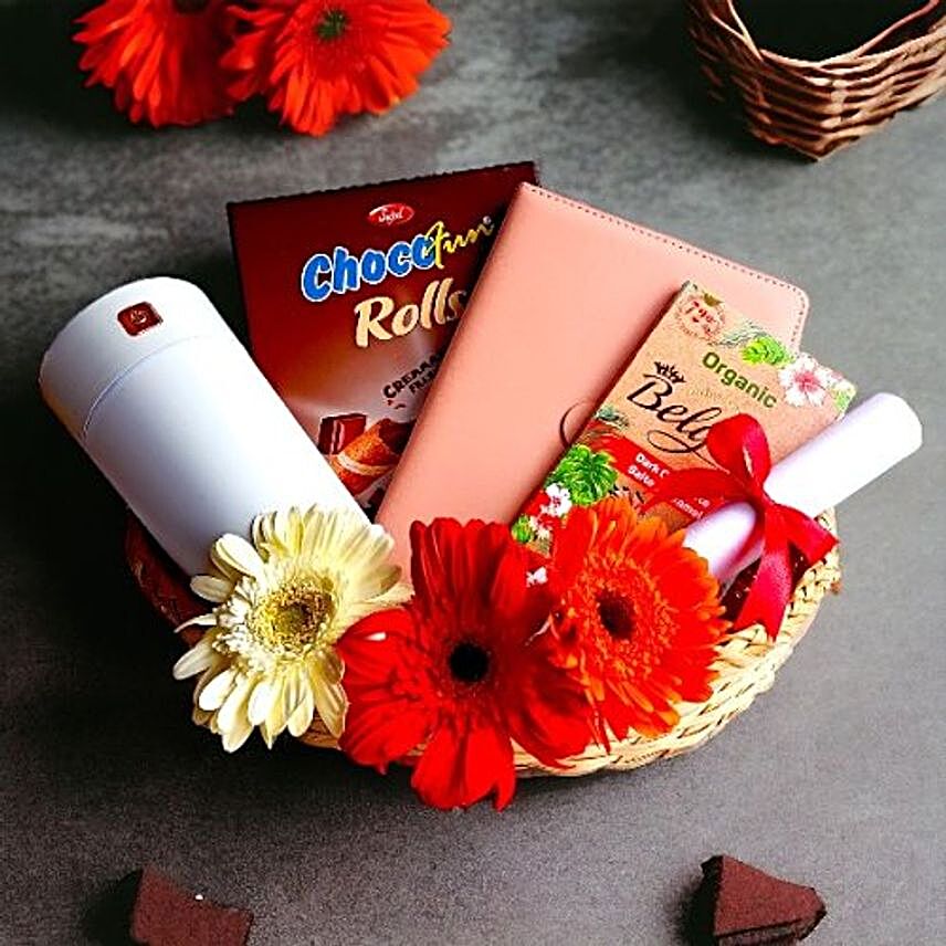 Bloom Women's Day With Notebook Humidifier Chocolates & Flowers