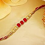 Gold And Red Velvet Beads Rakhi