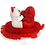 Red and White Kissing Couple Teddy On Heart Cushion