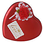 Red Heart Shaped Tin Box with Teddy and Roses