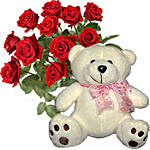 12 Kisses of Roses with Cream White Teddy Bear