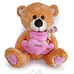 Brown Teddy Bear With Four Pink Love Hearts 19 Inch