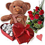 Dark Brown Teddy Bear Chocolates Box and Roses