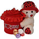 Lovely Teddy Holding A Red Flowery Box
