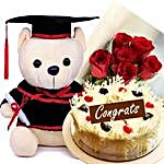 Congratulations Cake With Teddy And Red Roses