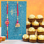 Meenakari Pearl And Lumba Rakhi Set With 16 Ferrero Rocher